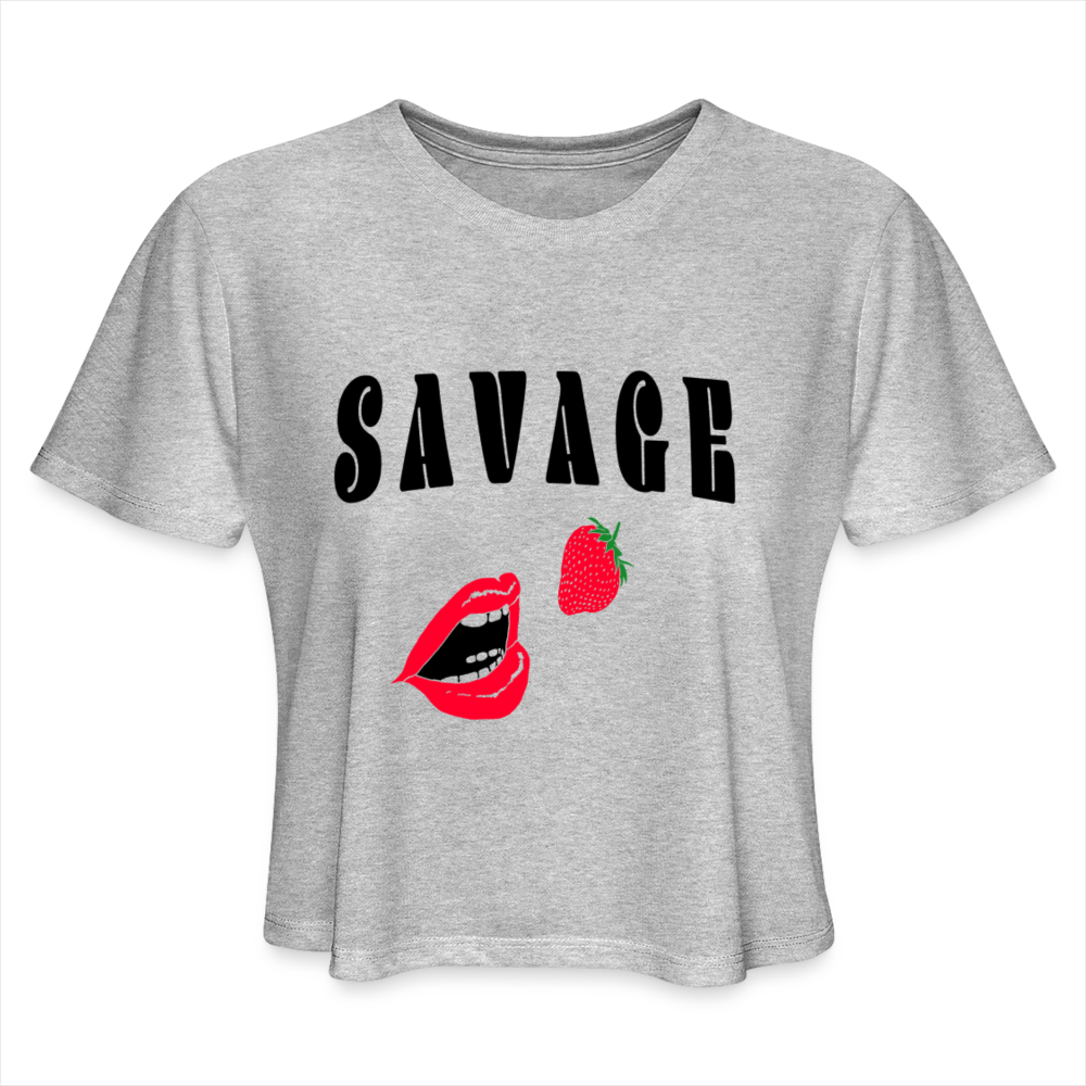 "Savage" Graphic Crop Top – Bold, Fierce, and Unapologetic Style - heather gray